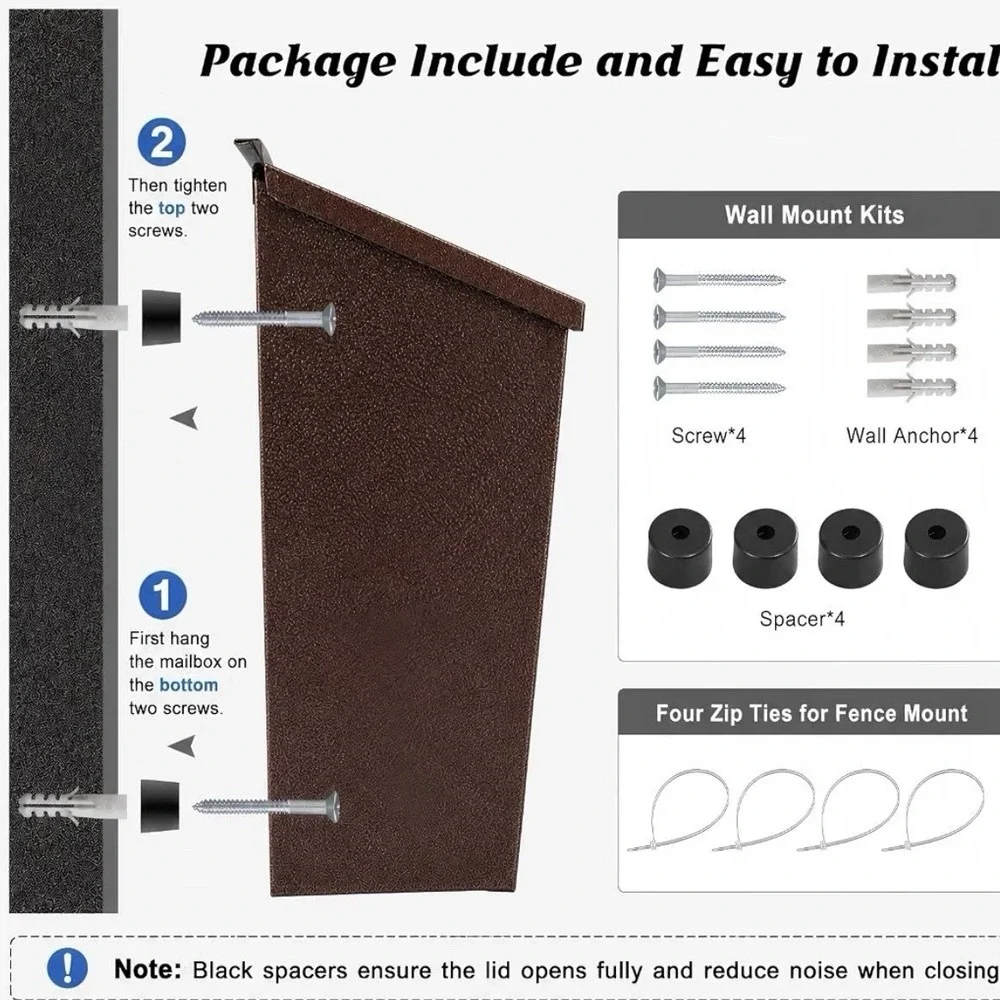 Large Wall Mounted Metal Mailbox Brown Powder Coated Non-Locking